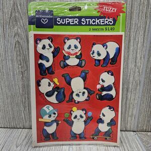 Vintage 1984 Hallmark‎ Fuzzy Panda Bear Stickers 2 Sheets New